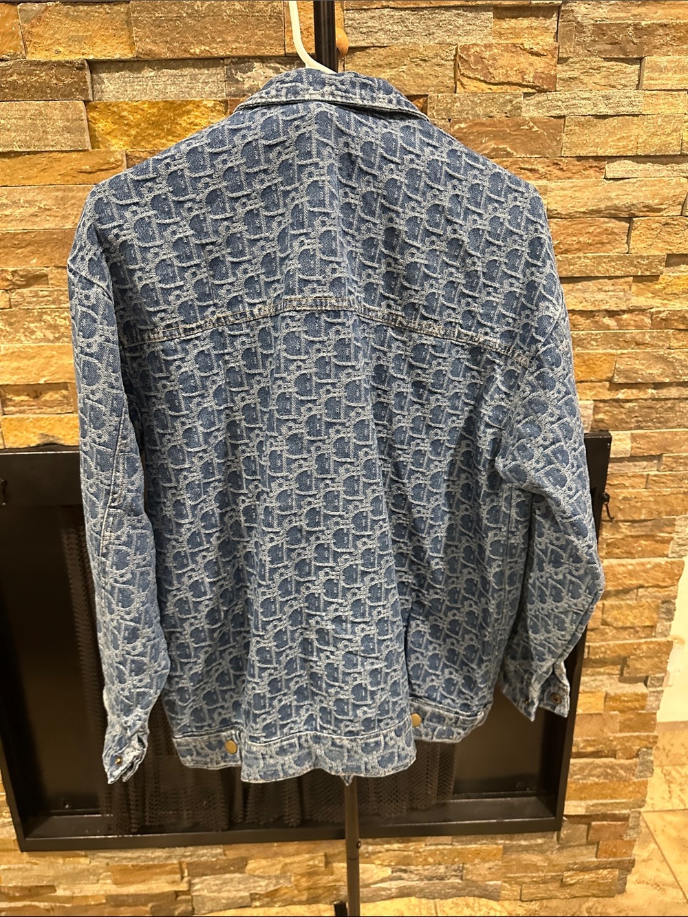 Blue Patterned Jean Jacket size L - Picture 2 of 5
